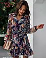 Style Chiffon Flower Dresses V-Neck Long-Sleeved Floral Print Casual Women Dress