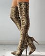 Tight Snake Print Stiletto Pointed Toe Thigh High Boots