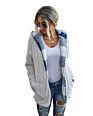 Womens Fuzzy Open Front Hooded Cardigan Plaid Reversible Sherpa Fleece Jacket Pullover