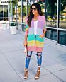Zacavia Knitted Long Loose plus Size Rainbow Stripe Cardigan Women's Sweater