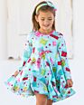 Boutique Long Sleeve Toddler Dress Snowman Pattern Pink Cute Baby Girl Dress Ruffle Hem Cotton Dress for Kids