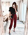 Street Casual Pants for Ladies Stylish Leopard Print Mid Waist Drawstring Women's Long Pant