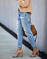 Street Wear Denim Pants for Women Stylish Hole High Waist Straight Ladies Ripped Jeans Trousers