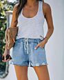 Drawstring High Waisted Ladies Blue Casual Cuffed Jeans Shorts