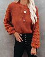 Fall Knit Ladies Solid Lantern Sleeve Sweater for Women