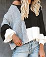 Spring and Autumn Oversize Top Loose Long Sleeve Contrast Color Knitted Pullover round Neck Women's Sweater