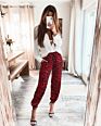 Street Casual Pants for Ladies Stylish Leopard Print Mid Waist Drawstring Women's Long Pant