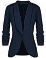 Fall Solid Color Simple Lady Office Blazer Jacket 3/4 Stretchy Ruched Sleeve Open Front Business Blazer for Women