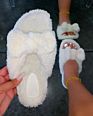 Fall Stylish Fur Flat Slides for Women Cute Bow Furry White and Brown Slippers Female