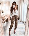 Street Casual Pants for Ladies Stylish Leopard Print Mid Waist Drawstring Women's Long Pant