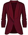 Fall Solid Color Simple Lady Office Blazer Jacket 3/4 Stretchy Ruched Sleeve Open Front Business Blazer for Women