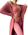 Fall Women Pant Sets Sweater Pajamas for Women Set Cozy Lounge Wear Fuzzy Fleece Sleepwear with Robe 3 Pieces Lounge Wear Sets