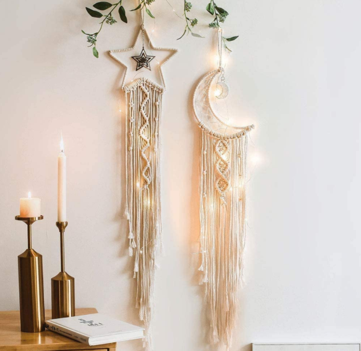 Dream Catcher Bohemian Moon Star Handmade Macrame Cotton Woven Wall Hanging Boho Decor Dream Catcher for Home