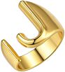 Flynee Jewelry Personalized Brass Gold Bold Initial Letter a to Z Open Alphabet Ring for Women