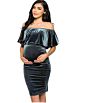 Yq804 Velvet Frock Designs Pregnant Women off Shoulder Short Ruffle Bodycon Prom Mini Velvet Party Dress