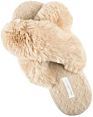 Natural Women's Cozy Flat Slide Sandals Furry Slippers Soft Comfortable Indoor Outdoor Faux Shearling Fluffy Slippers