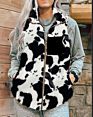 Style Ladies Tops Casual Stand-Up Collar Plush Warm Cow Print Vest Sleeveless Jacket Coat with Zipper