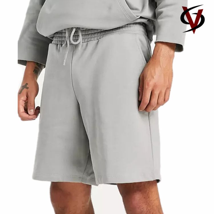 100% Cotton Heavyweight Jogger Sweat Short Oversized Jersey Men's Shorts in Gray