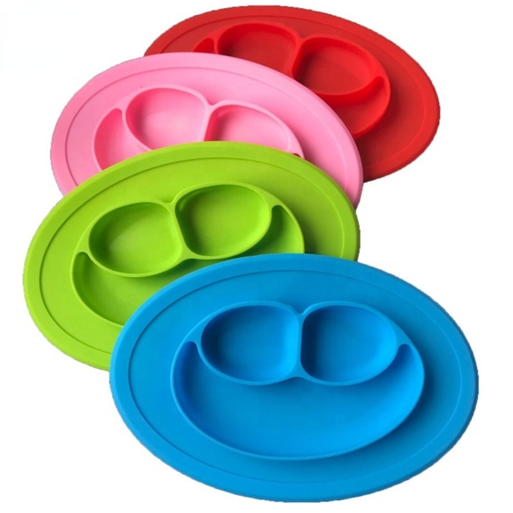 100% Silicone Suction Plate with Built-In Placemat Infants Toddlers Baby Silicone Bowl Smile Dinner Plates