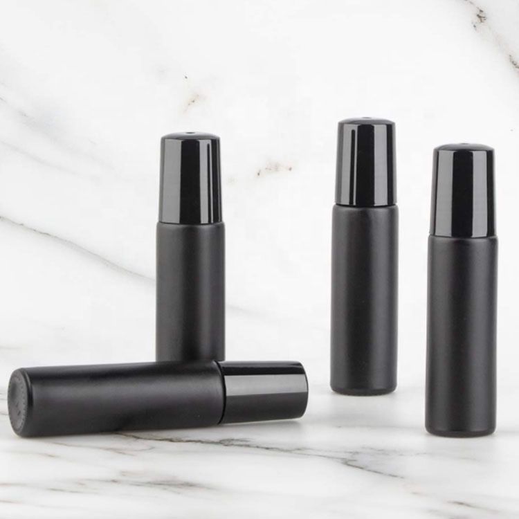10 Ml Shipping Heavy Wall 10Ml Perfume Essential Oil Thick Frosted Color Matte Black Glass Roller Bottle with Roll on Ball