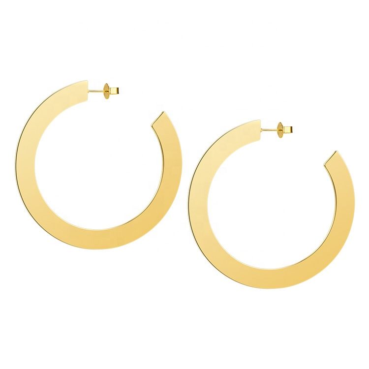 18K Gold Plated Earings Stainless Steel Jewelry Circle Shiny Big Hoop Earrings Eef1018-G1