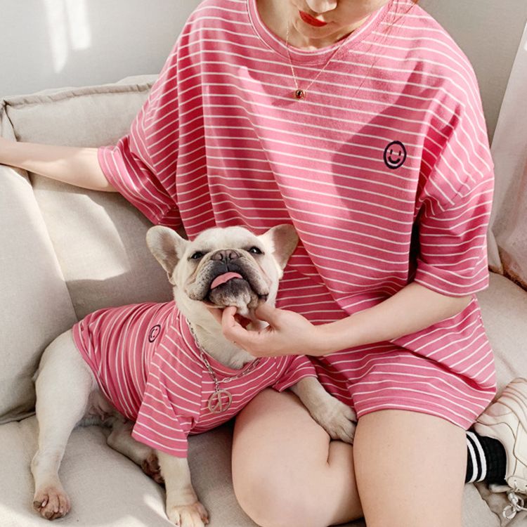 2021Luxury Plain Cotton Customized Striped T Shirts Dog Clothes for Pet and Owners Clothing