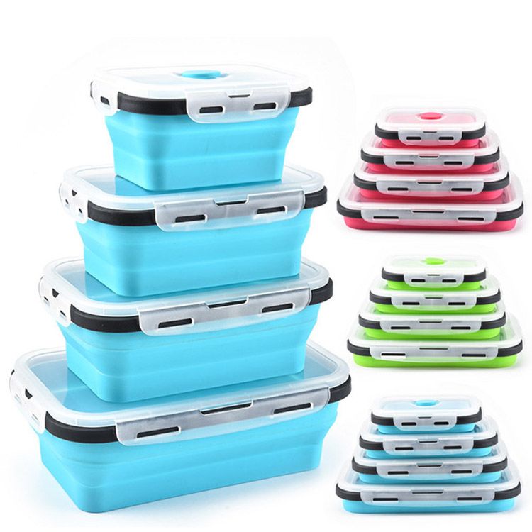 350Ml 500Ml 800Ml 1200Ml 1600Ml Collapsible Silicone Lunch Boxes Microwave Silicone Food Storage Container