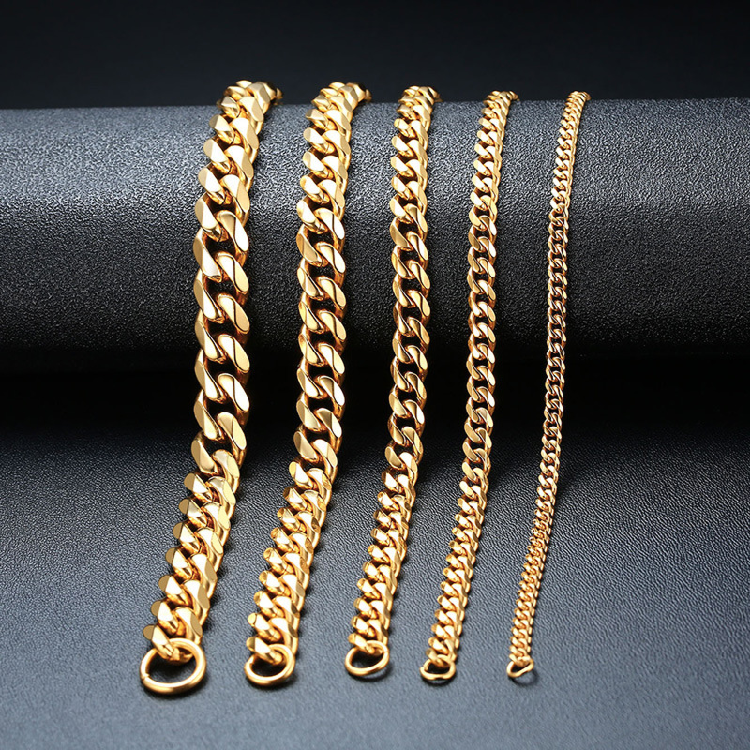 3.6Mm 5Mm 7Mm 11Mm Miami Cuban Chain Bracelet Punk Jewelry for Men Women 18K Gold Plated Stainless Chain Bracelet