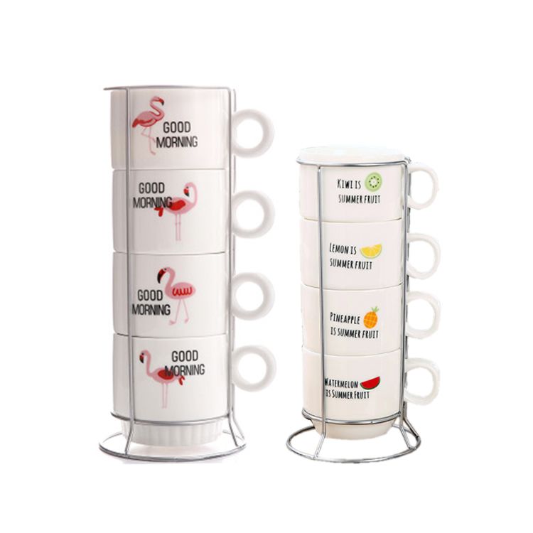 4Pcs in Sets Stacking Cup Mug with Metal Stand