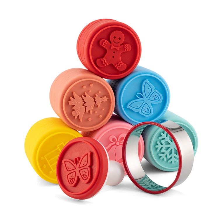 6 Stamps of Set Premium Cookies Embossing Mold Cute Silicone Christmas Cookie Stamps Set