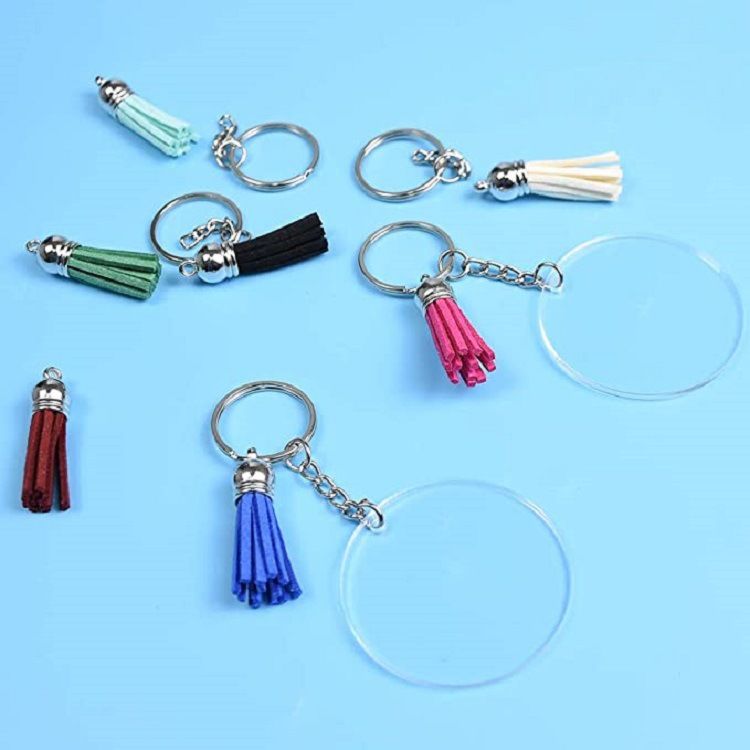 80 Pcs Acrylic Transparent Circle Blanks Keychain Tassels Set Diy Key Rings for Women Kimter-Q388Fz