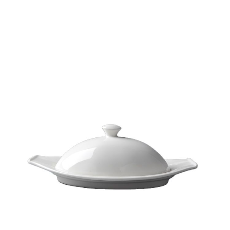 8 Inch Oval Plate Food Plate Dish Set Porcelain Tableware Ceramic Dessert Dishes Ceramic Butter Plate with Lid