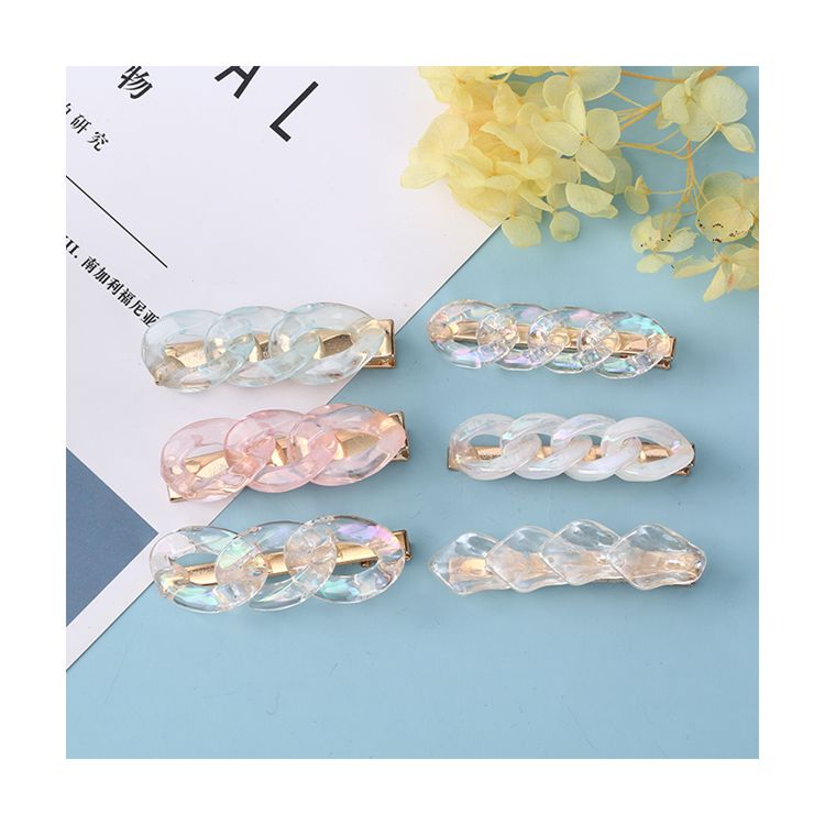Acrylic Chain Hair Barrettes for Women Ladies Chain Hairgrips Transparent Pink Chain Acrylic Side Hair Clips