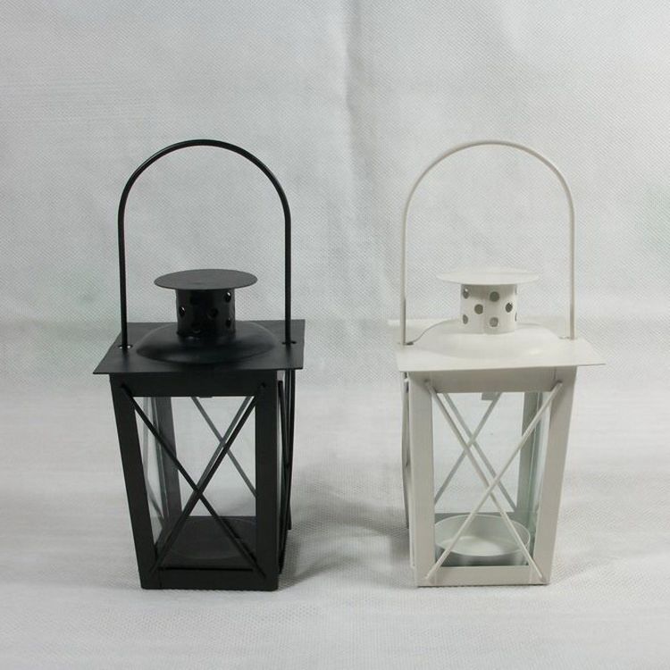 Antique Hanging Metal Lantern Glass Storm Candle Lantern Holder
