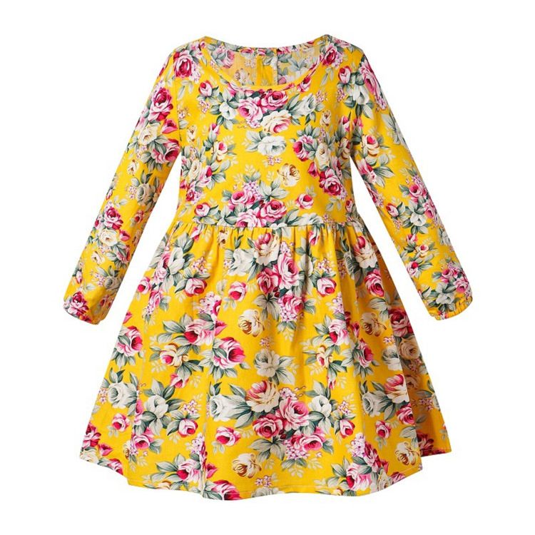 Baby Flower Girl Dresses Boho Cotton Long Sleeve Printing Kids Frocks Party Wear Girls Dress Children Clothes
