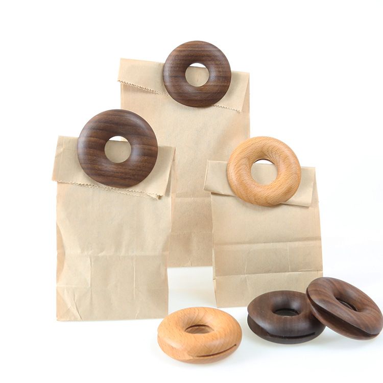 Beech Walnut Wooden Donut Seal Pour Food Storage Bag Clip Snack Sealing Clip