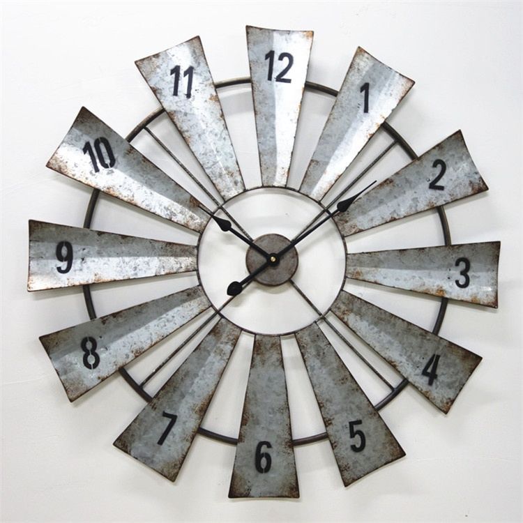 Big Size Rustic Chinese Vintage Farmhouse Decorate Large Windmill Quartz Wall Clock