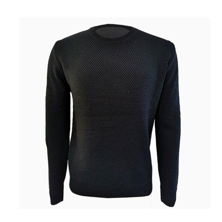 Black Crewneck Pullover Mens Merino Wool Sweater O-Neck Pullover