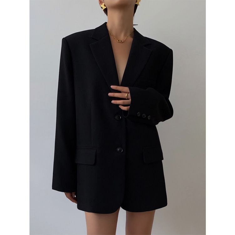 Black Suit Coat Women's Spring and Autumn Korean Loose Retro Casual Slim Suit