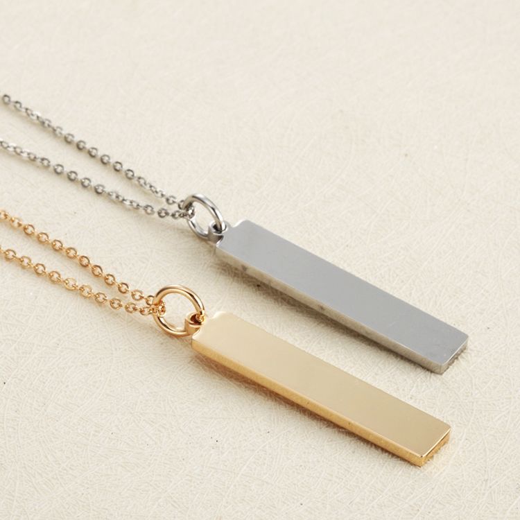 Blank Vertical Bar Necklace Jewelry Name Bar Necklace Personalized Engraved Letter, Date Bar Necklace for Men Women