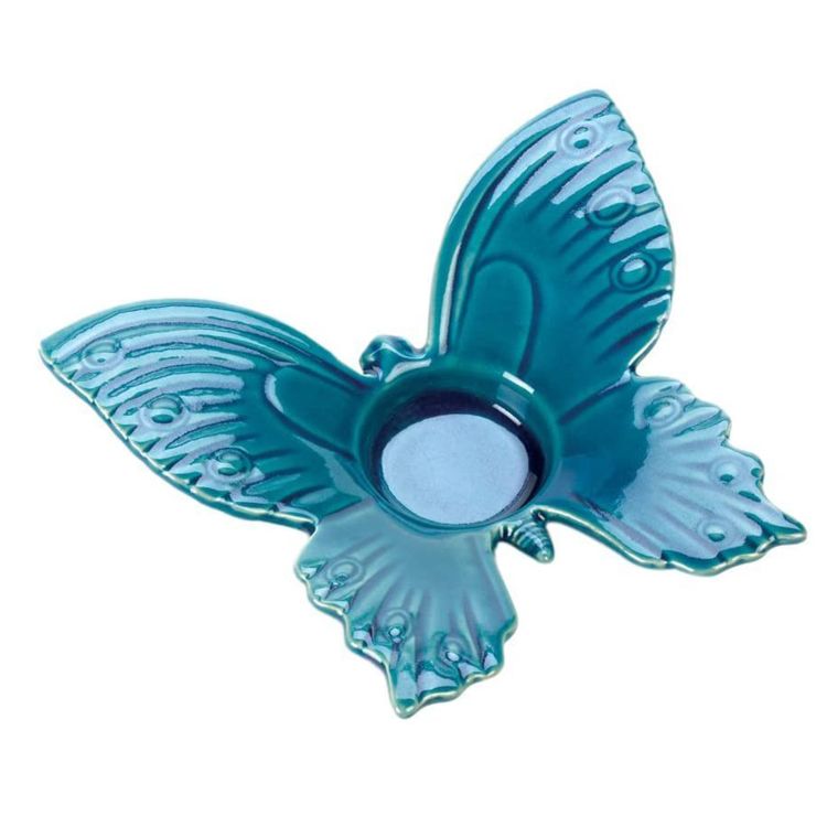 Blue Glazed Butterfly Shape Candle Holder Ceramic Candle Stick