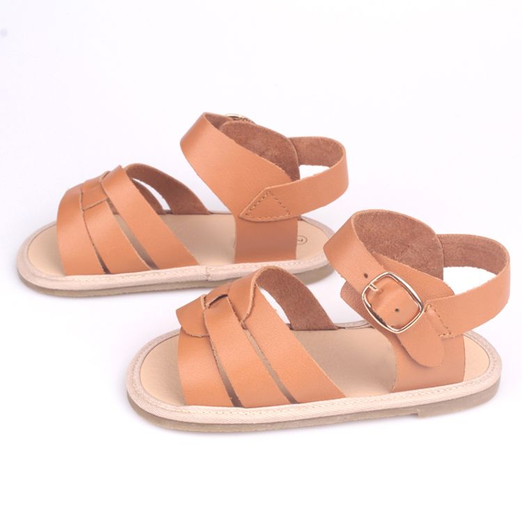 Brown Color Genuine Cow Leather Hard Rubber Sole Leather Baby Sandals for Baby Boy and Girl