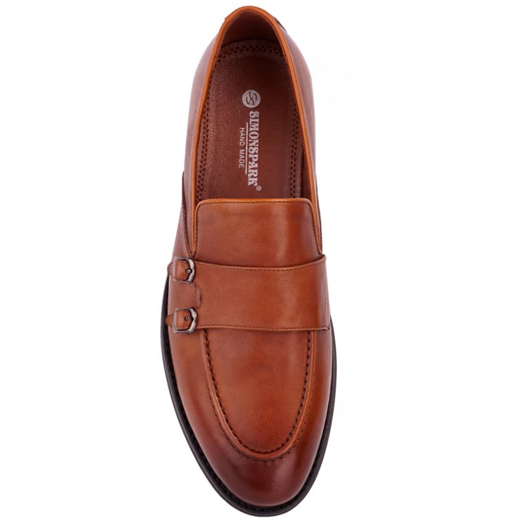 Brown Oxfords Men's Formal Leather Dress Shoes Slip-On Design Classic Genuine Office Monk Strap Shoes
