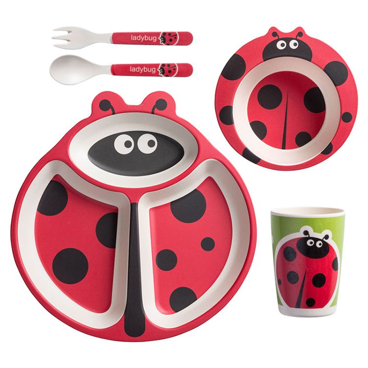 Cartoon Bamboo Fiber Plates Set Dinnerware Tableware Bambu Fibre Dinner Set for Kids