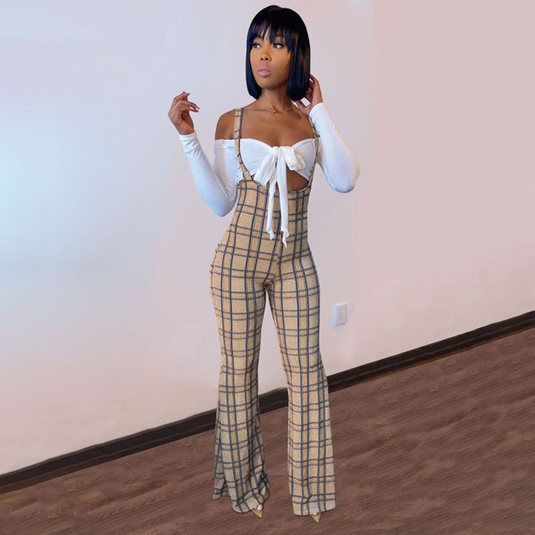 Plaid jumpsuit womens discount