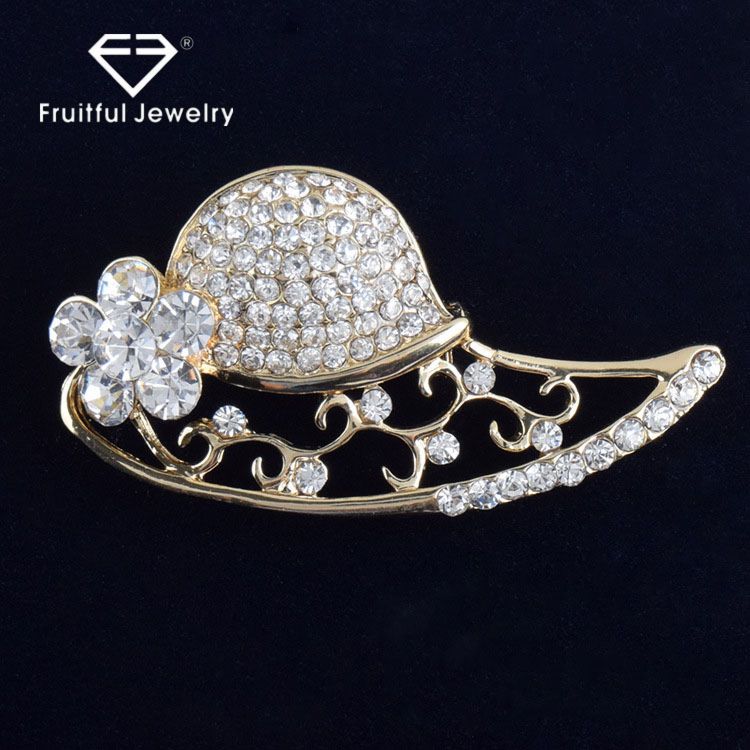 Charming Flower Crystal Suit Pins Wedding Brooches for Women Jewelry Special Design Vintage Rhinestone Love Hat Brooch