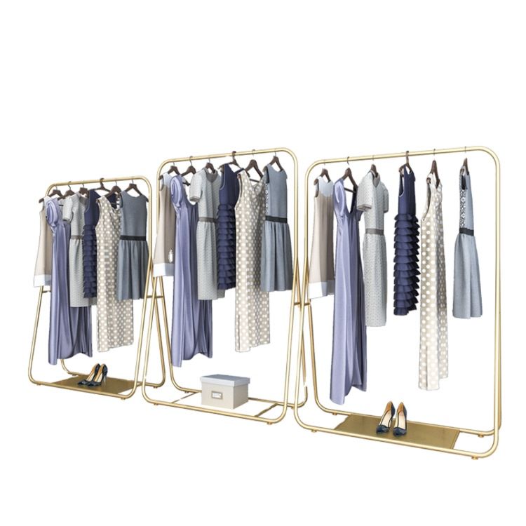 Clothing Store Display Stand Floor-Standing Wrought Iron Simple Golden Clothes Display Stand