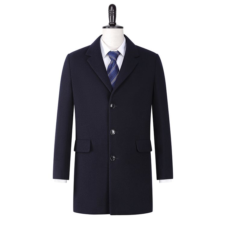 Comfortable Wool Polyester Navy over Coat plus Size Men's Coats