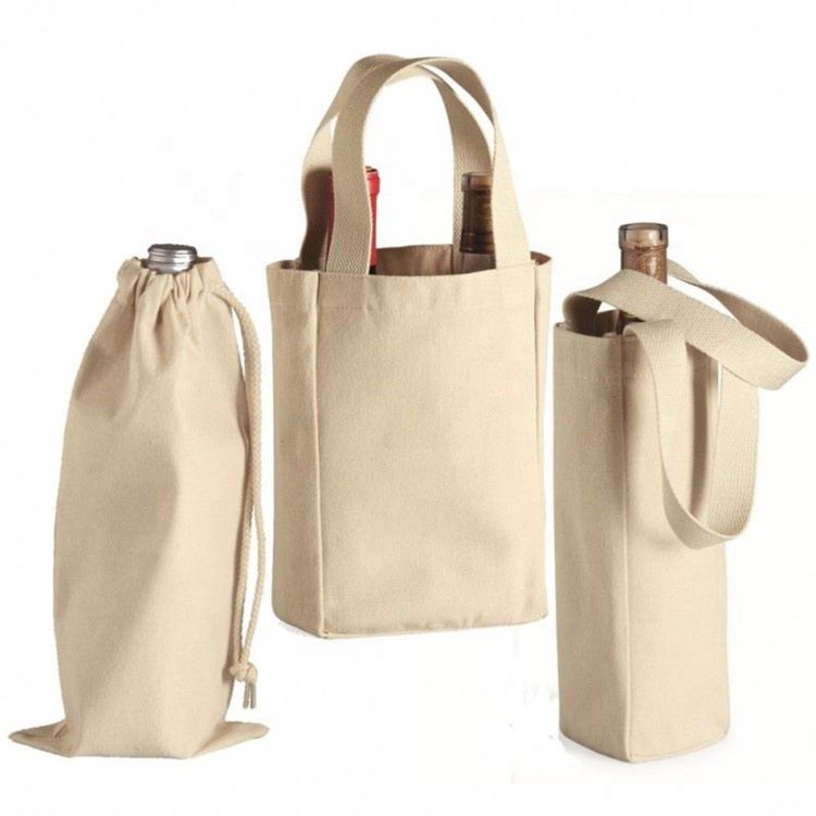 Cotton Canvas Tote Recycling Single Bottle Wine Bag