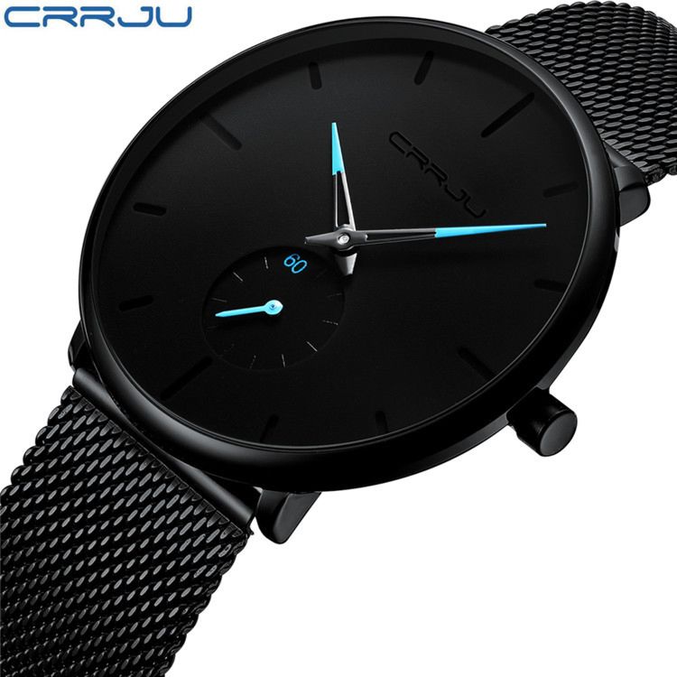 Crrju 2150 Men Original Stainless Steel Mesh Strap Simple Quartz Analog Charm Wrist Watches